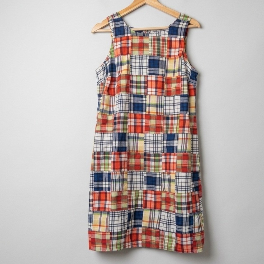 Girls Patchwork Plaid Madras India Shift Dress Multi-Color Cotton Size 14